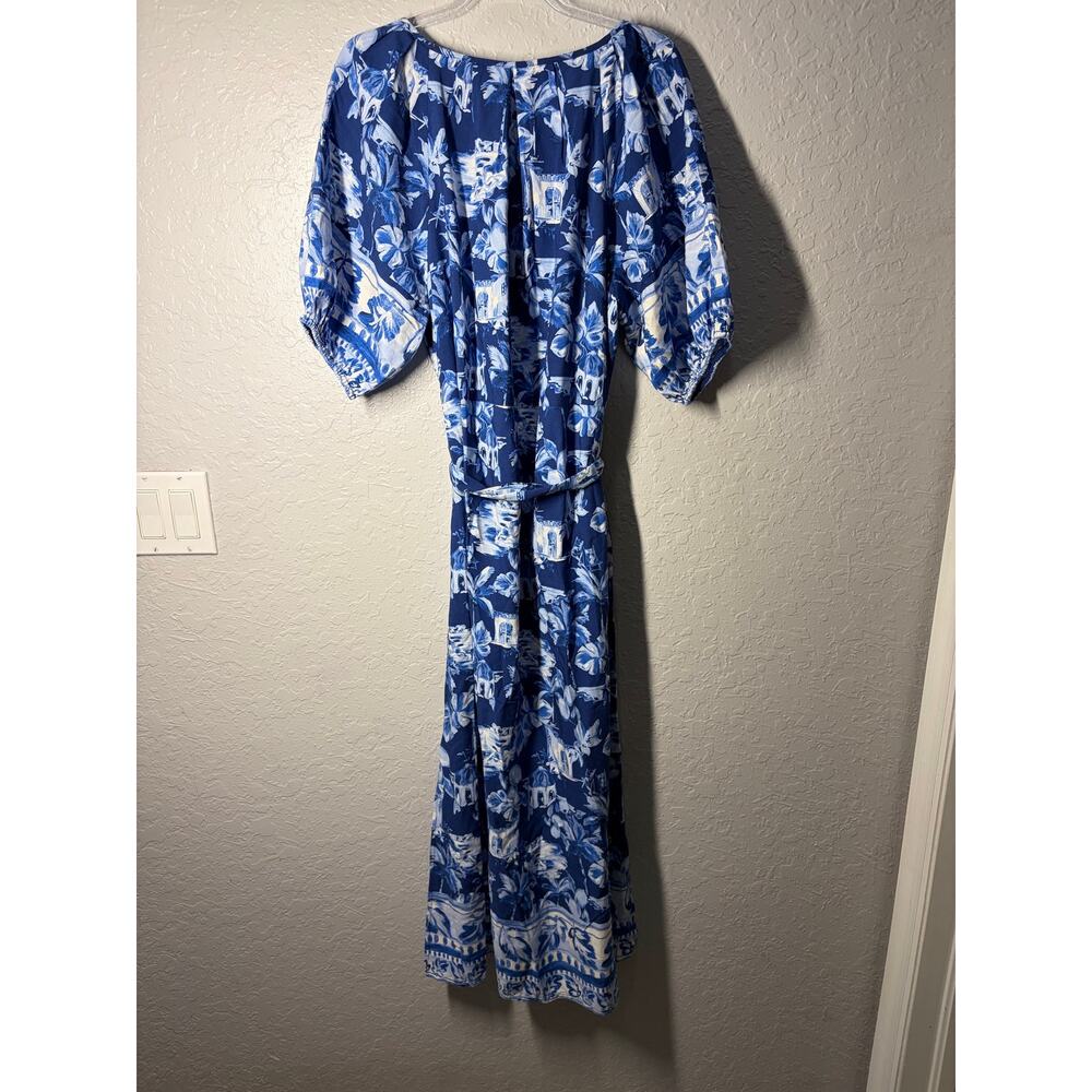 LOFT Corfu Weekend Puff Sleeve Midi Dress Hawaiian Vacation Beachy Boho M - Picture 8 of 9
